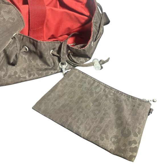 Baggallini Brown Leopard Nylon Backpack Travel Tote Bag - Picture 8 of 9